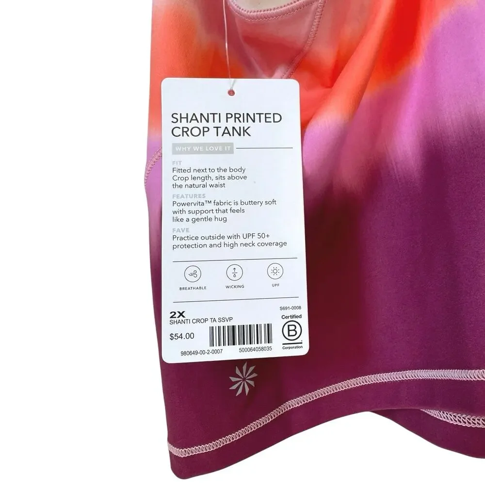 ATHLETA NWT Shanti Printed Crop Tank Top Size 2X Ombre Sea Spray Vintage Plum - Picture 4 of 9